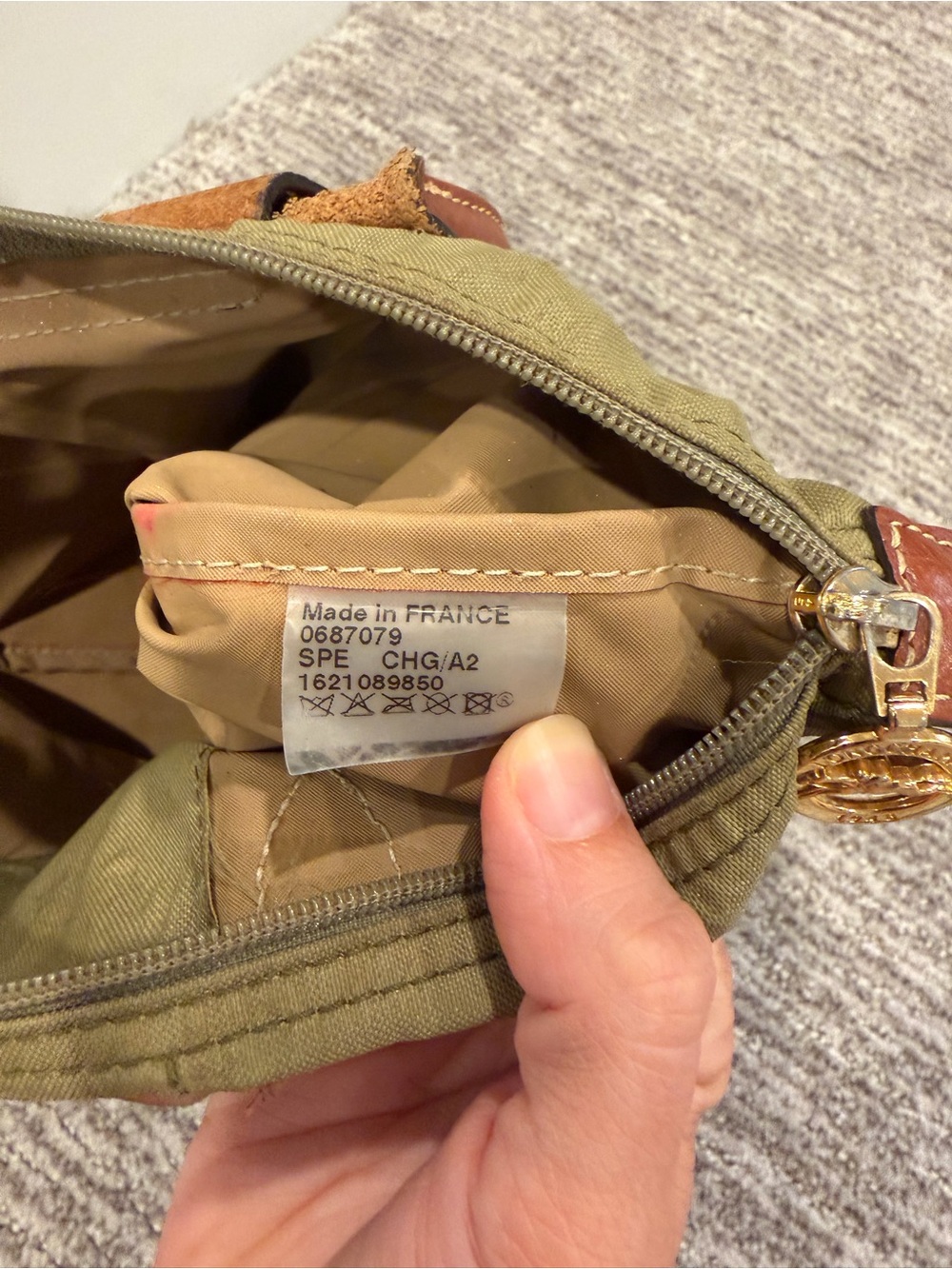 Longchamp Le Pliage Small Top Handle Tote Bag Khaki Green Made in France 13”x8.5 - Picture 8 of 11